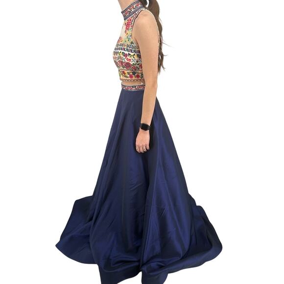 Sherri Hill 50080 2 Piece Prom Dress Size 2 Event Party Embroidered Navy Multi - Picture 6 of 16